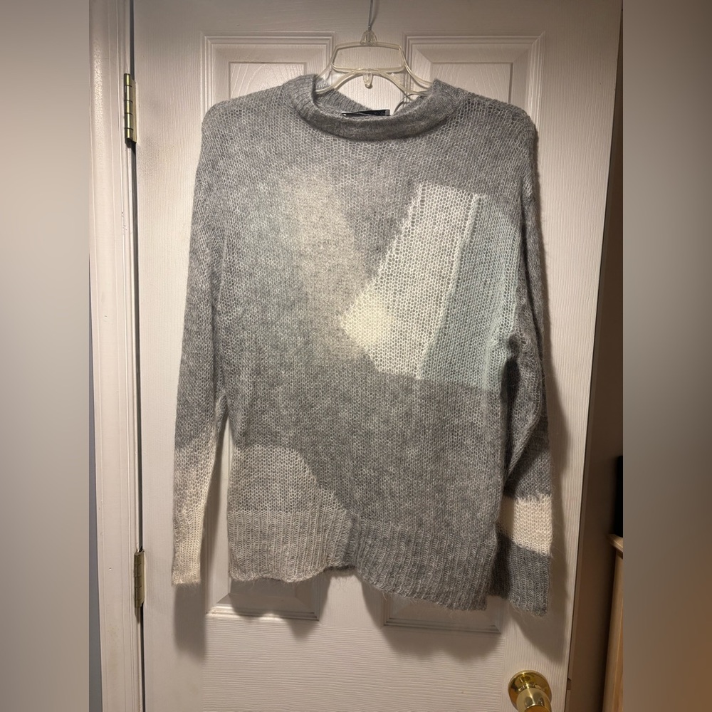 Zara Gray and Cream Blocked Crewneck Sweater